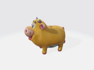 A yellow cartoon cow 3D model