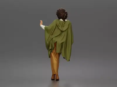 Woman wearing cape turtleneck sweater tailored trousers heels 3D print model