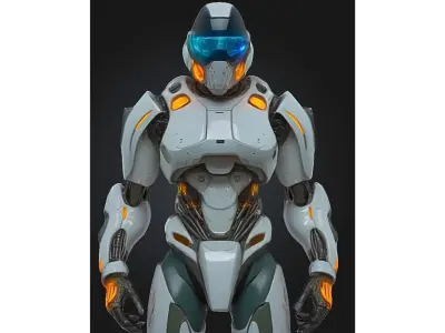 Futuristic White Orange Mech Low-poly 3D model