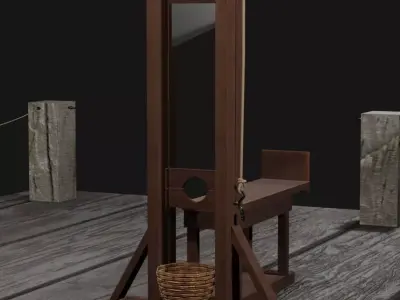 Guillotine wooden dock with chair Free 3D model