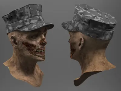 Military Patrol Cap Displayed on Zombie 3D model