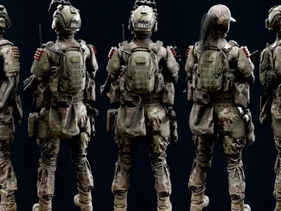 Female-Military Low-poly 3D model