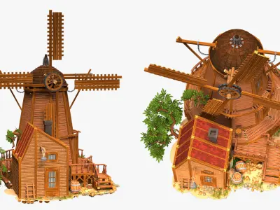 old mill with barn wild west   high-poly textured 3D model
