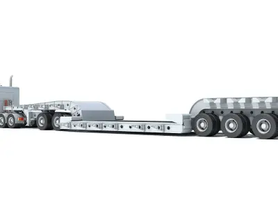 Semi Truck with Lowboy Trailer 3D model get