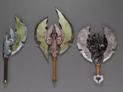 Epic Stylized Axe Bundle  Low Poly PBR Low-poly 3D model