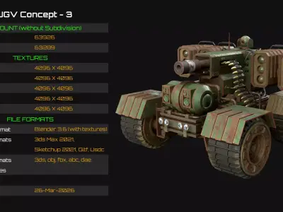 UGV Concept-3-Green-Rusty Low-poly 3D model