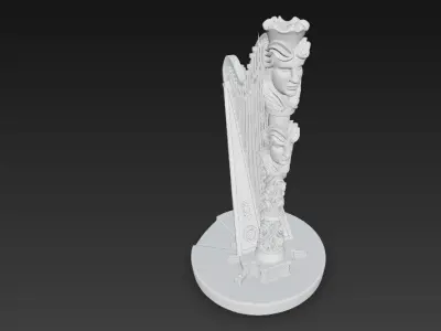 3D Printable Antique Inspired Harp Statue 3D model