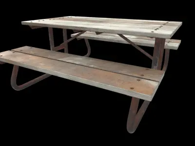 wooden picnic table 01 3D model