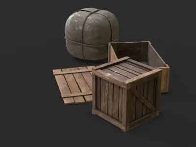 Old Bag and Crates Low-poly 3D model