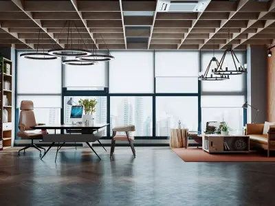 Interior of a modern industrial   style office Low-poly 3D model