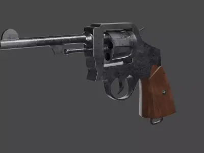 Classic revolver realistic low-poly 3D model Low-poly 3D model