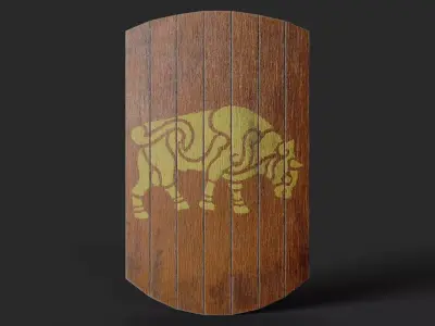 Slavic square wooden shield-painted orange with  bull symbol Low-poly 3D model