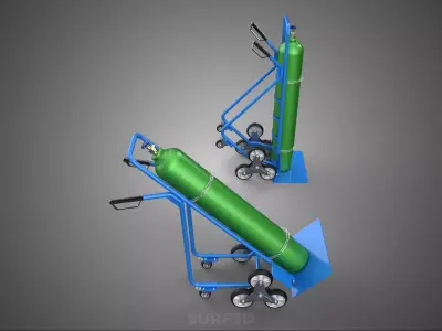 BLUE GREEN GAS CYLINDER TANK STAIR CLIMBER HAND TRUCK DOLLY CART 3D model