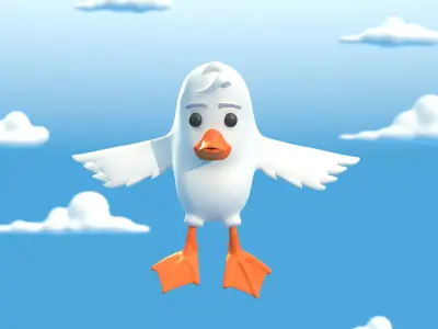 Cartoon Bird Duck - Rigged high and low poly  Low-poly 3D model