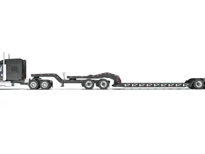 Semi Truck with Lowboy Trailer 3D model 6