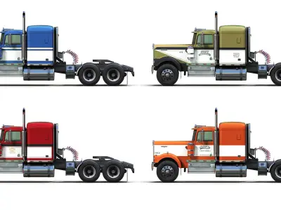 Kenworth W900A flatbed semitruck Low-poly 3D model