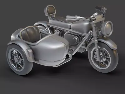 Cartoon Motorcycle With Sidecar 01 3D model