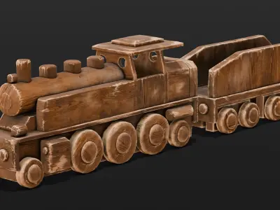  Wooden Train 3D Model  Low-poly 3D model
