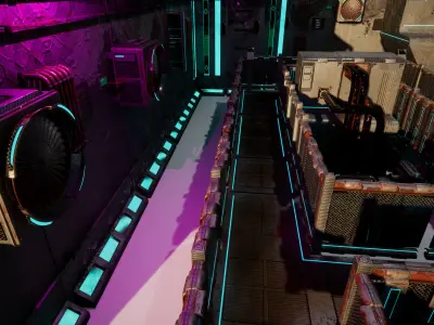 Cyberpunk modular set Low-poly 3D model