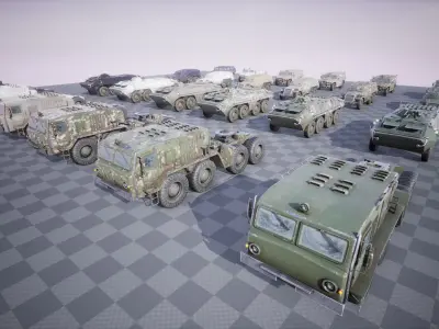 Functional - 4 Russian Military Vehicles  6 Versions per vehicle Low-poly 3D model