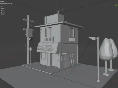 Low Poly Japanese Commercial Apartment 3D model