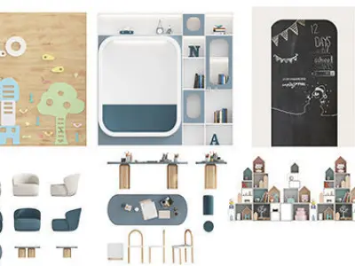 FLOOR PLAN 2d furniture top view 3D render realistic part 3 3D model