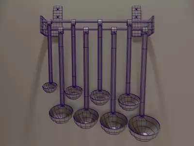 Commercial Cooking Ladles on Wall Mounted Rack Low-poly 3D model