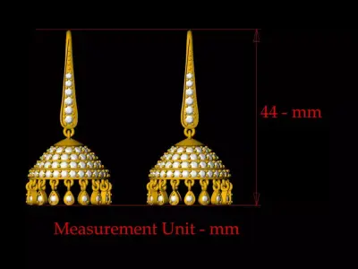 Diamond Bali Jhumko Earring - 0027 3D print model purchase