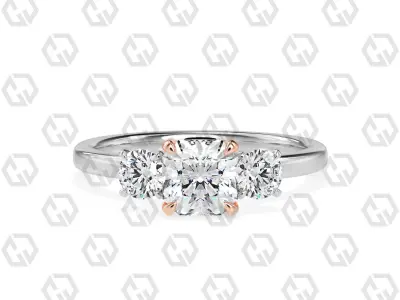 Ring 110 Radiant Shape 3 stone ring with round 3D print model