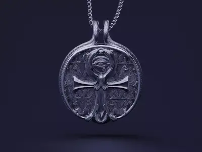 Ankh Coin Pendant with Snakes hook 3D print model
