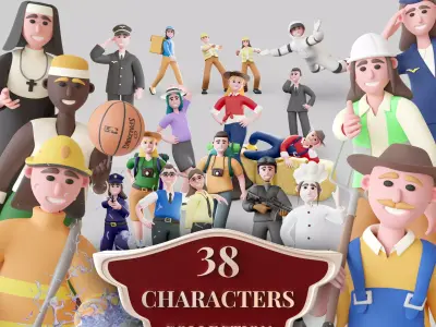 38 Rigged 3D Characters - 12 Animations per model Low-poly 3D model