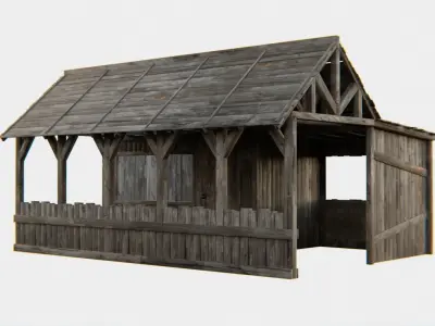 Old Wooden Medieval Building Shed 2 Low-poly 3D model