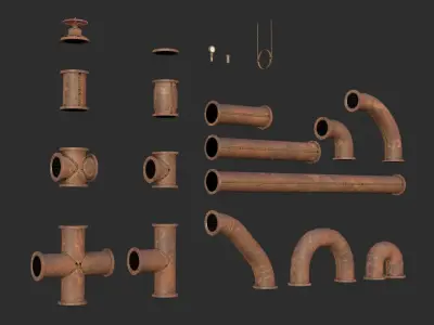 Rusted Pipes Low-poly 3D model