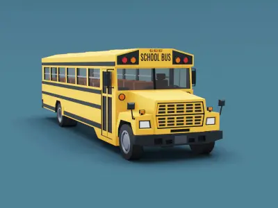 Cartoon Stylized School Bus Classic Low-poly 3D model