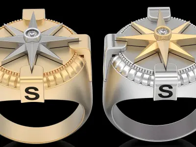 compass ring silver gold printable jewelry 3D model 3D print model