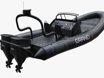 Motor inflatable dinghy boat black Low-poly 3D model