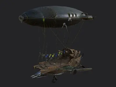 Steampunk AirShip Low-poly 3D model PBR Low-poly 3D  Low-poly 3D model