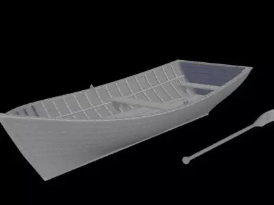 wooden boat with oars 3D model