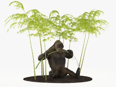 Big Ape Gigantopithecus Eats Bamboo Plants 3D model