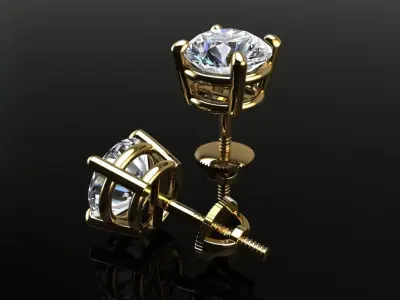 4-Prong Solitaire Earring 6MM 3D print model