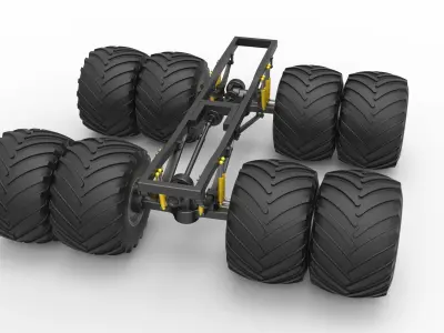 Chassis of vintage monster truck with double wheels 1 to 25 3D print model
