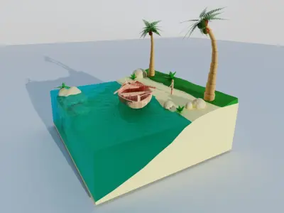 A boat in the tropics tied to the shore 3D model