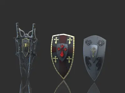 Shield set three different shields 3D model