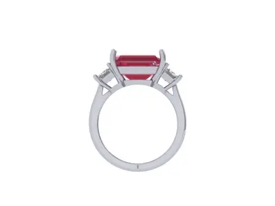 Emerald 3 Stone Art Deco Ring 3D print model 5