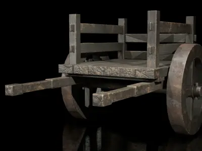 Cart Wooden Wheeled Low-poly 3D model