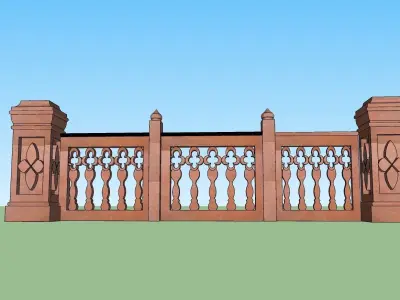 indian jodhpuri stone railing with balester 3d modal Low-poly 3D model