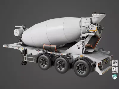 Cement Mixer White Trailer Rigged All PBR Unity UE Textures Low-poly 3D model