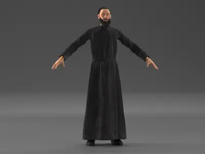 Orthodox Church Monk Wearing Robe A-Pose 3D model