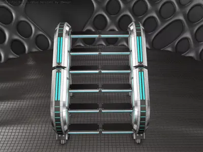 Sci-Fi Stairs - 12 - Silver Blue Neon Light Version Low-poly 3D model