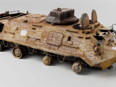 Destroyed BTR-80 wheeled amphibious armoured personnel carrier 3D model buy